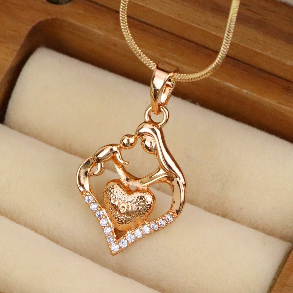 "Rose Gold Mom and Child Heart Pendant with Crystals Gift for Mom, XPPT1486